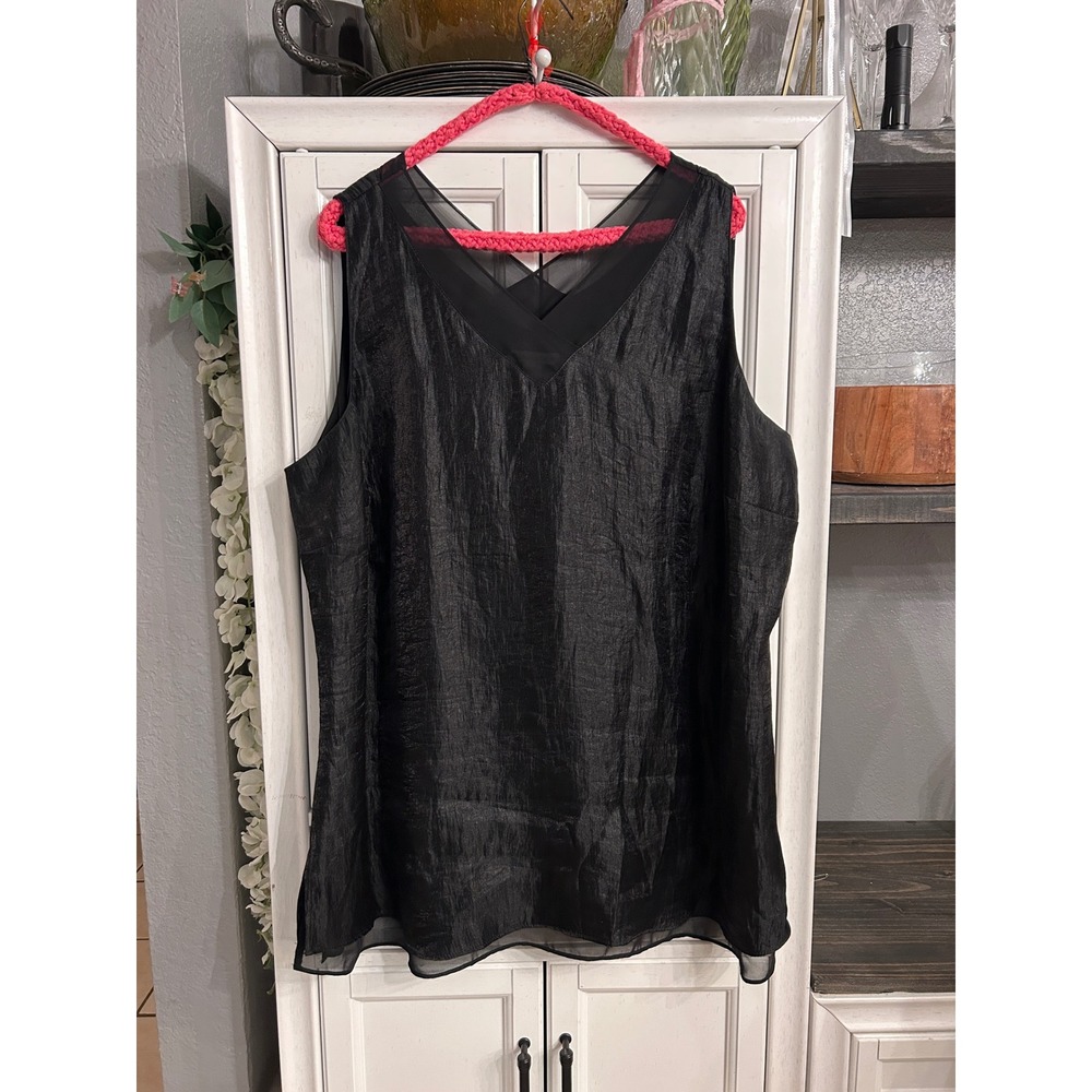 Black Shimmer Sleeveless V-Neck Layered‎ Top Plus Size 2X or 20W-22W